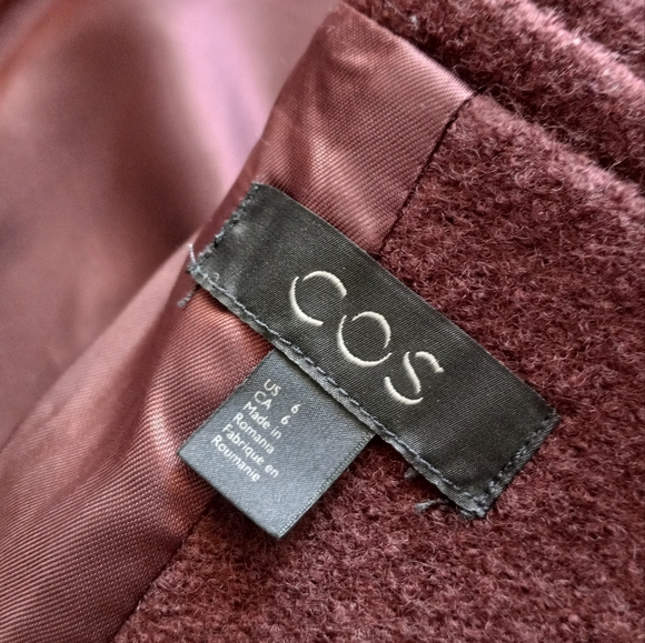 COS Burgundy Wool Wrap Belted Long Coat - Picture 8 of 16